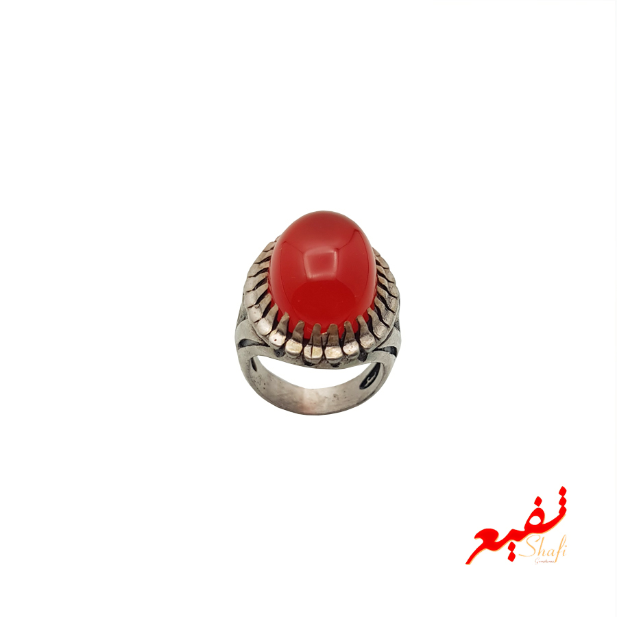 انگشتر مردانه سنگ عقیق سرخ خراسان کد AGH-S 12